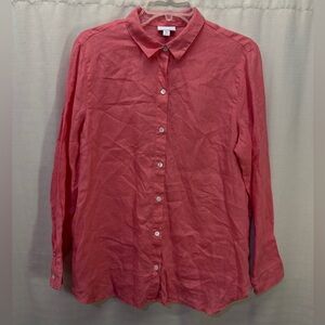J. Jill Pink Love Linen Long Sleeve Button Down Shirt Sz M